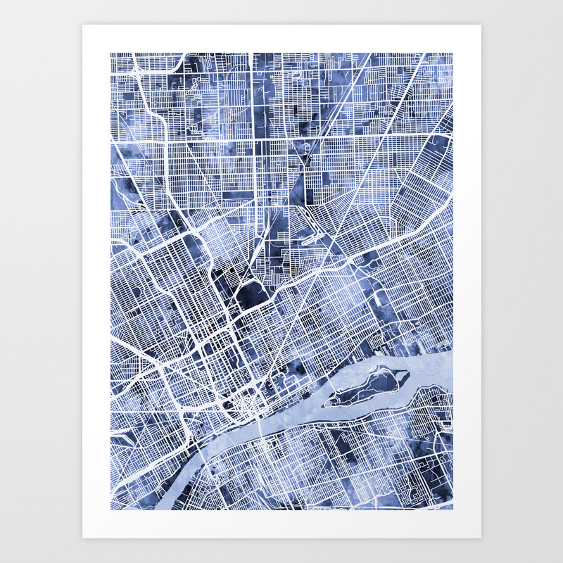 Detroit Michigan City Map Art Print By Artpause Society6