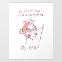 The hero heart Art Print | Illustration, Flordetoxo, Heart, Strenght, Painting, Happy, Hero, Ink, Watercolor, Resists 