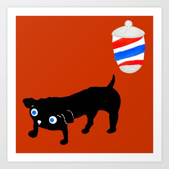 Hairdresser's black dog Art Print