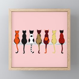 Cat Fence Sitters (Pink) Framed Mini Art Print