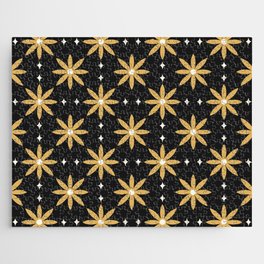 Star Flower Pattern Black and Gold Jigsaw Puzzle