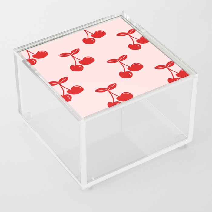 cherry pattern- red cherries on pale pink Acrylic Box