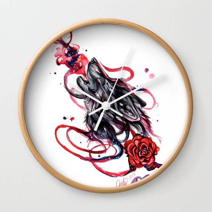 Howling Wolf and Rose Wall Clock