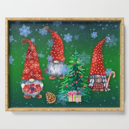 Cheerful holiday illustration with gnomes Serving Tray