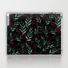 Festive watercolor branches - black, red and green Laptop Skin