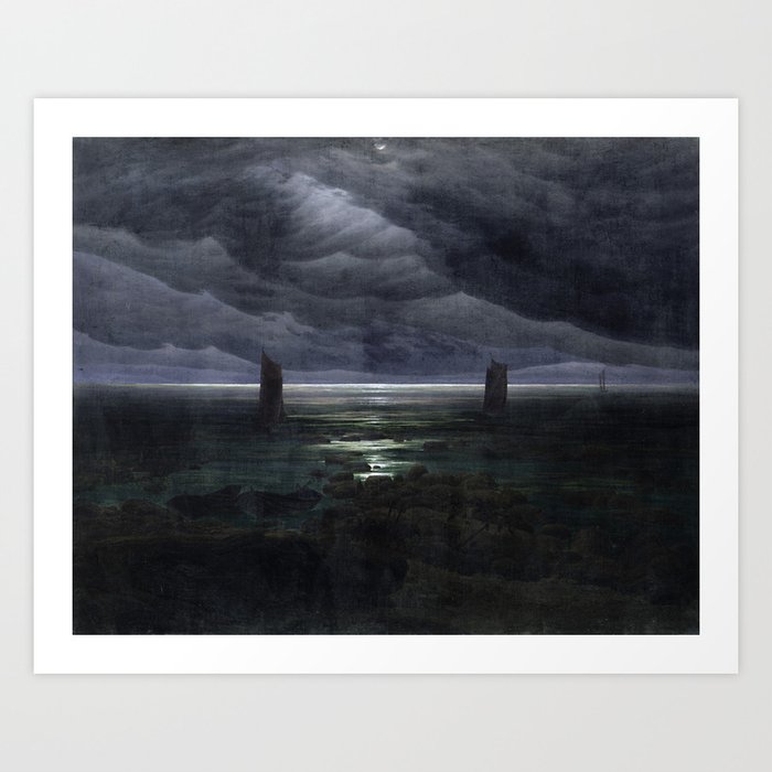 Caspar David Friedrich - Sea Shore in Moonlight - Küste bei Mondschein Art Print