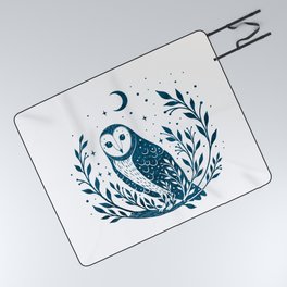 Owl Moon - Blue Picnic Blanket