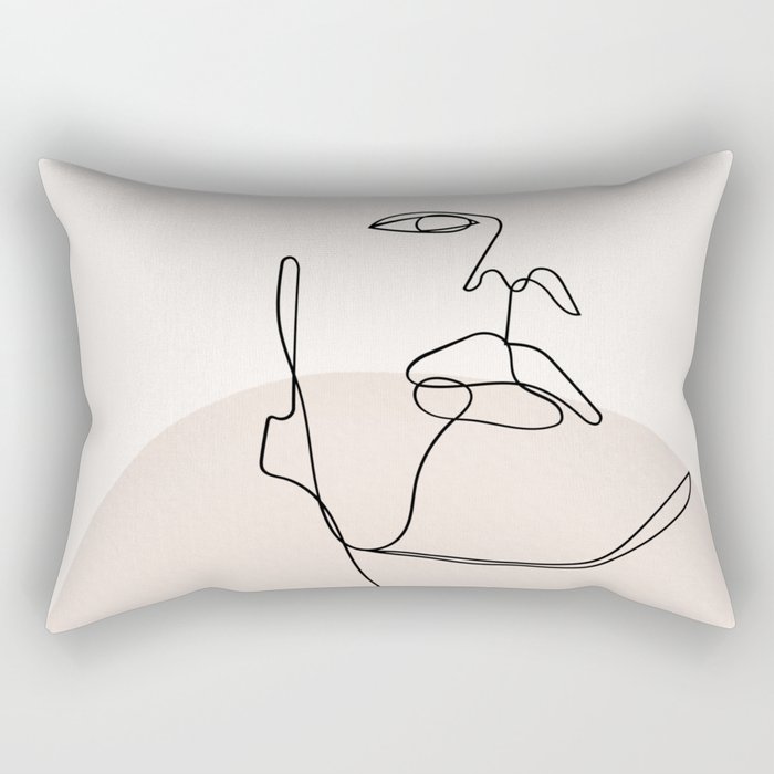 Line Art Portrait Woman Rectangular Pillow