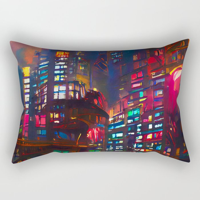 Cyberpunk Cityscape Rectangular Pillow