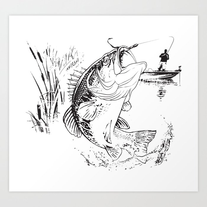 Bass Fishing Art Print, Bass Fishing Art