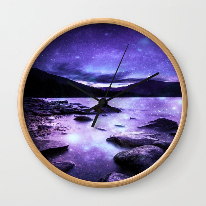 Magical Mountain Lake Purple Wall Clock