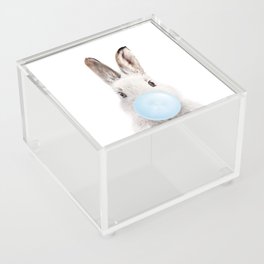 Baby Rabbit Blowing Blue Bubble Gum, Baby Boy, Kids, Nursery, Baby Animals Art Print by Synplus Acrylic Box