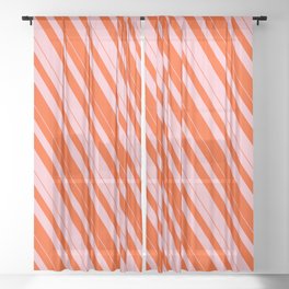 [ Thumbnail: Pink and Red Colored Lined Pattern Sheer Curtain ]
