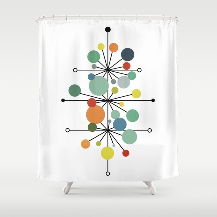 Atomic Age Nuclear Abstract Motif — Mid Century Modern Pattern Shower Curtain