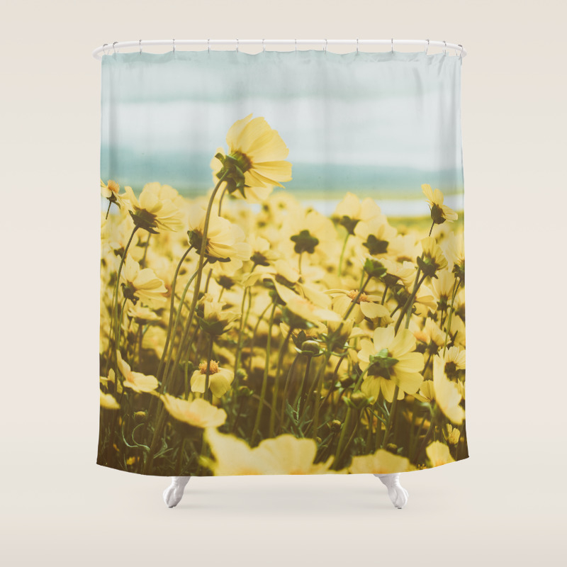 Sunlight Yellow Daisy Garden With Blue Sky Shower Curtain By