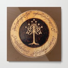 White Tree Metal Print | Tolkien, Woodenplate, Whitetreeof, Burnedart, Woodburning, Photo, Elven, Halfling, Elvish, Inscription 