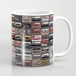 Huge collection of audio cassettes. Retro musical background Coffee Mug