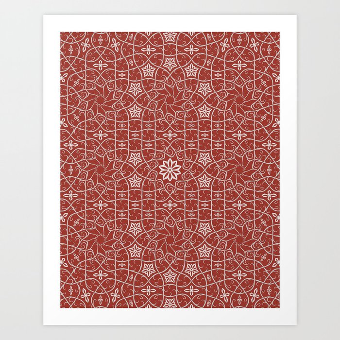 Arabesque Vines Version 2 - Color: Oriental Red/ Silver Art Print