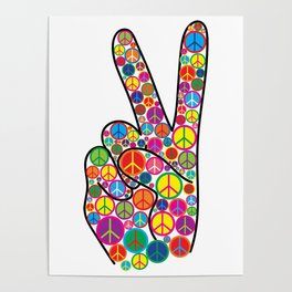 Cool Colorful Groovy Peace Sign and Symbols Poster