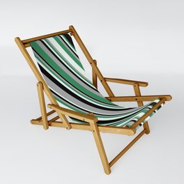 [ Thumbnail: Dark Gray, Sea Green, Mint Cream, and Black Colored Stripes/Lines Pattern Sling Chair ]