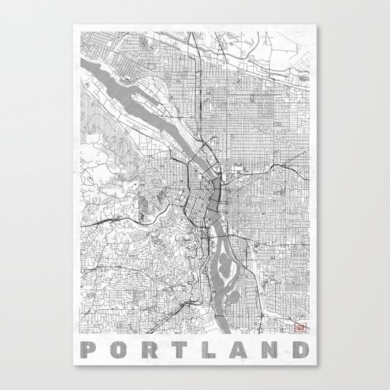 Portland City Map Line Canvas Print