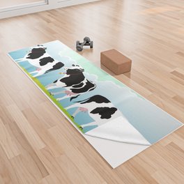 Vector Illustration White Cow Big Black Yoga Towel