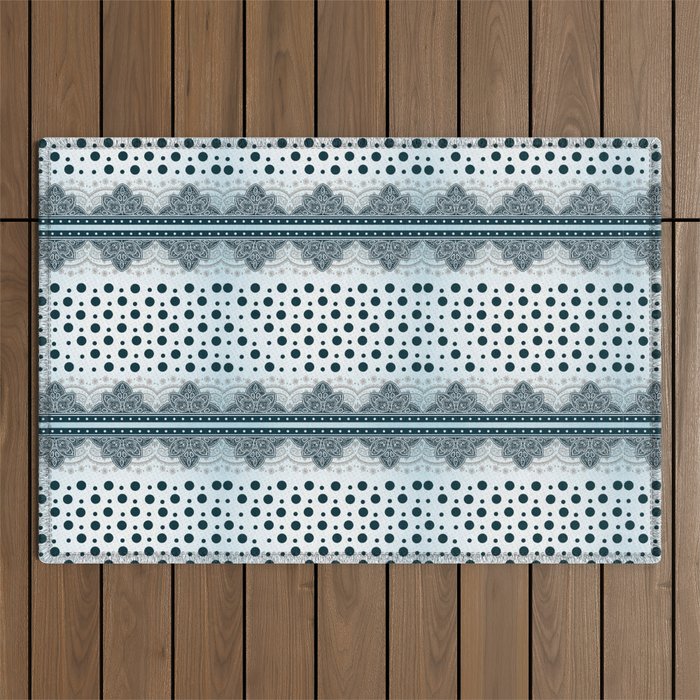 Modern Blue Paisley Lace Polka Dot Pattern Outdoor Rug