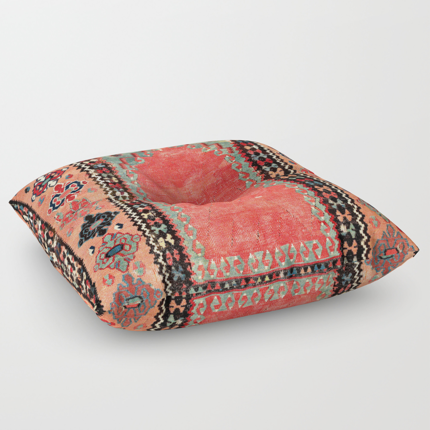 Sivas Antique Cappadocian Turkish Niche Kilim Print Floor Pillow