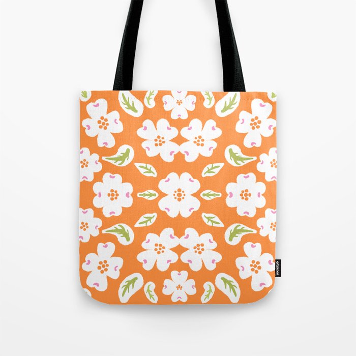 Mid-Century Modern Dogwood Flowers Orange Tote Bag