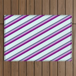 [ Thumbnail: Dark Red, Blue, Plum, Purple & Light Cyan Colored Stripes/Lines Pattern Outdoor Rug ]