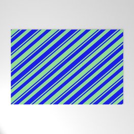 [ Thumbnail: Blue & Light Green Colored Striped Pattern Welcome Mat ]