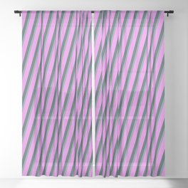 [ Thumbnail: Violet, Dark Slate Gray, and Light Slate Gray Colored Striped Pattern Sheer Curtain ]