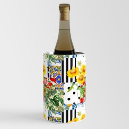 Italian,Sicilian art,patchwork,summer Flowers Wine Chiller