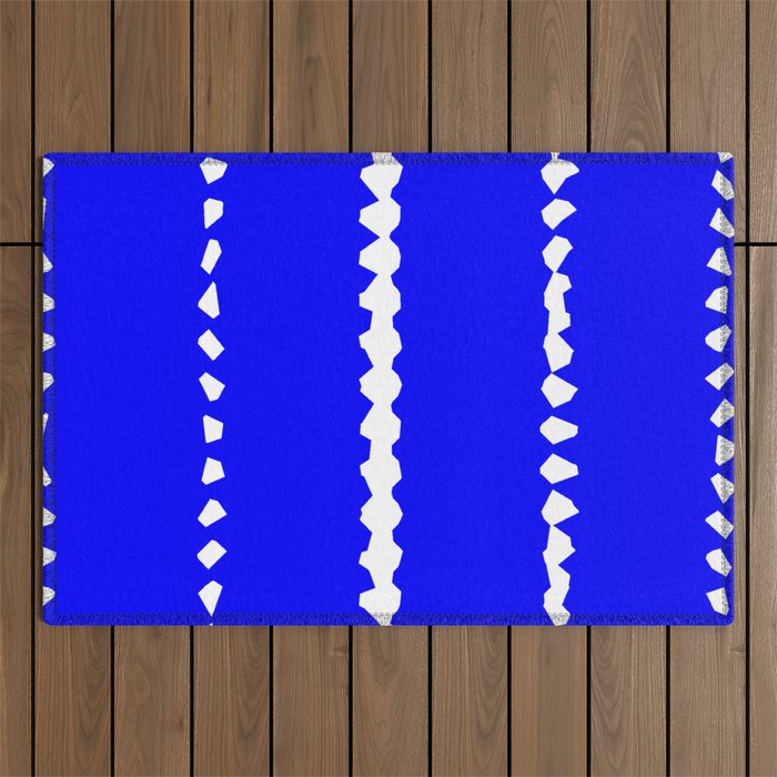 Blue and White Mosaic Stripes Outdoor Rug