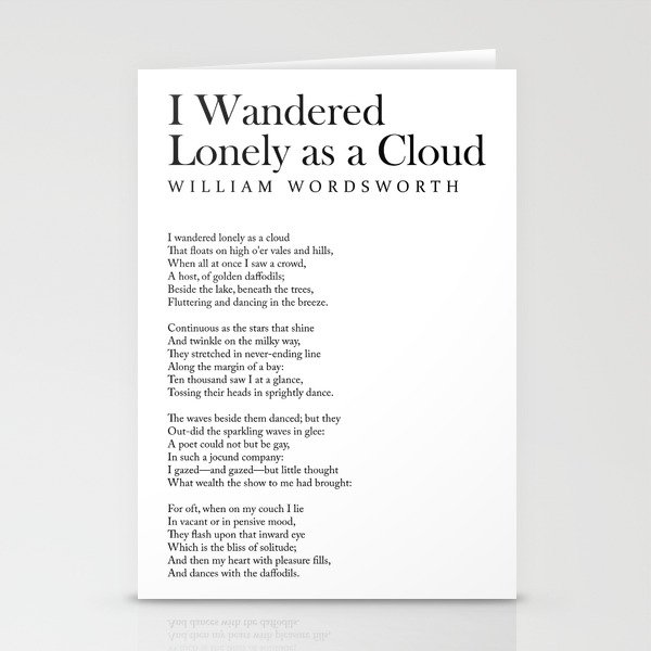 I Wandered Lonely as a Cloud - William Wordsworth Poem - Literature - Typography Print 2 Stationery Cards