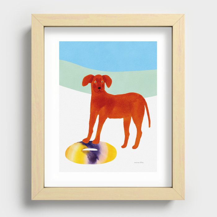 Dog and a Swimming Ring - Orange Recessed Framed Print