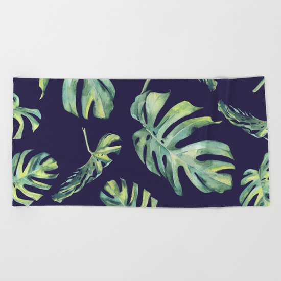 Monstera Pattern Blue #society6 Beach Towel
