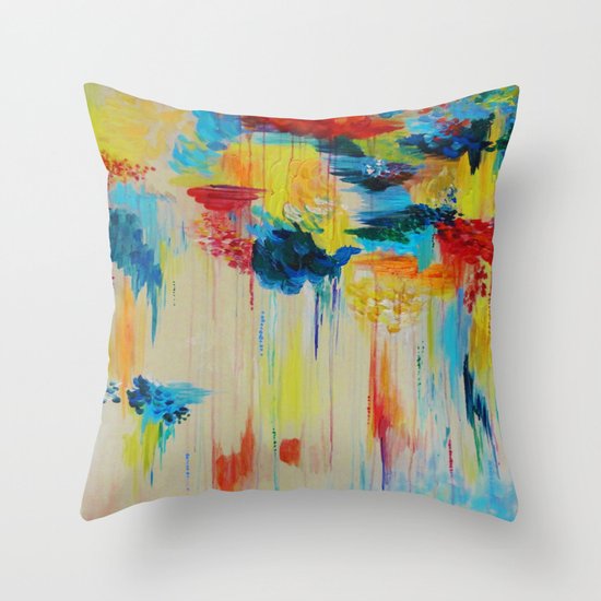 VANCOUVER RAIN - Stunning Rainbow Colorful Bold bright Rain Clouds Stormy Day Wow Abstract Painting Throw Pillow