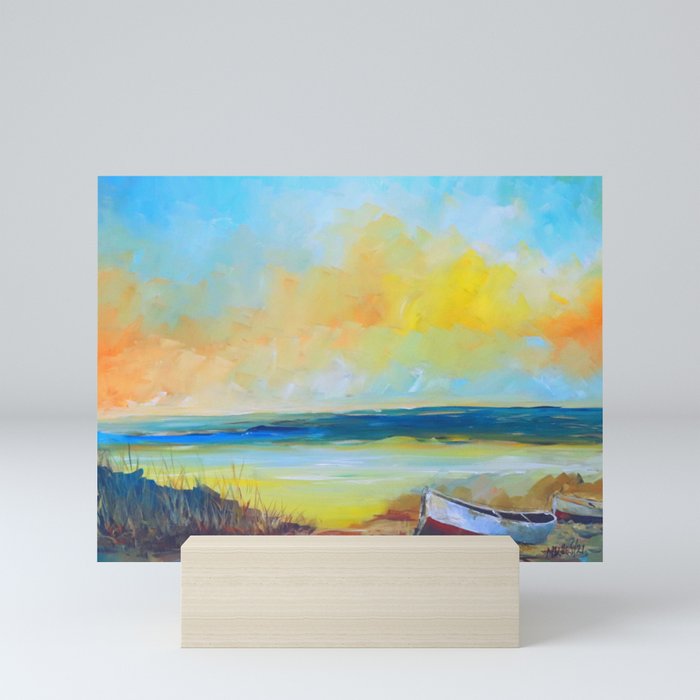 Boat in Sunset Mini Art Print