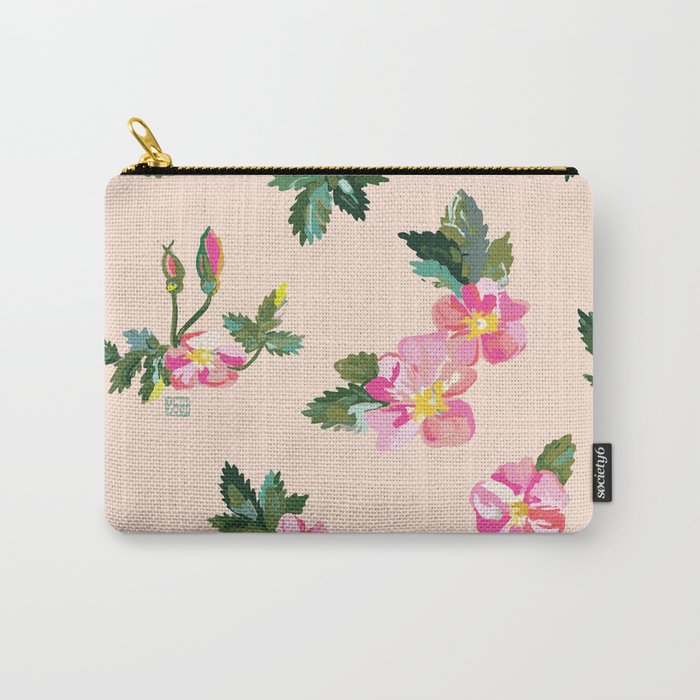 Pink Roses Wildflower Art Carry-All Pouch