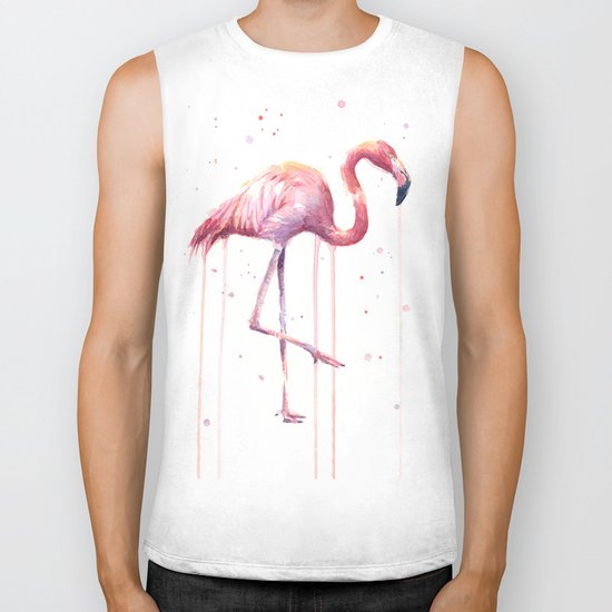 Pink Flamingo Portrait Watercolor Animals Birds | Facing Right Biker Tank