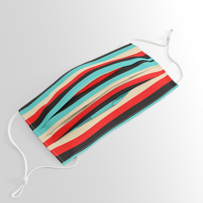 Tan, Red, Black, and Turquoise Stripes/Lines Pattern Face Mask