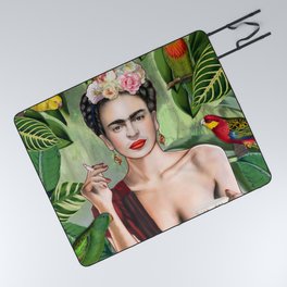 Frida con Amigos Picnic Blanket | Bohochic, Flowers, Diego, Floral, Parrot, Painting, Jungle, Digital, Tropicana, Frida 