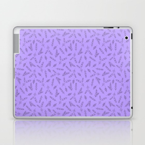 Pattern with contour sprigs of lavender on lilac background Laptop & iPad Skin