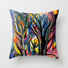 Trees in the Night Landscape Abstract Art Expressionism Throw Pillow