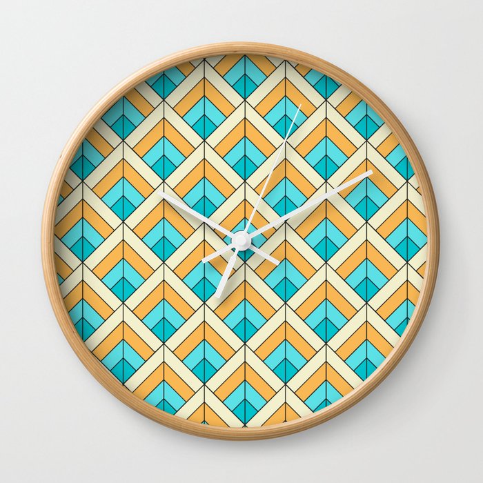 Art Deco Style Blue and Yellow Diamond Repeating Pattern Wall Clock