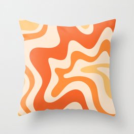 Retro Liquid Swirl Abstract Pattern Square Tangerine Orange Tones Throw Pillow