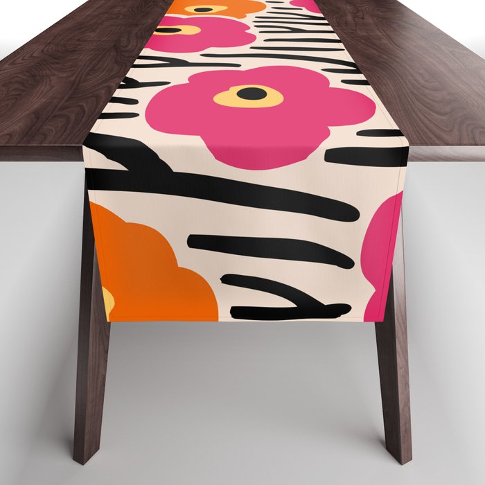 Floral  Pattern Hot Pink and Orange Table Runner