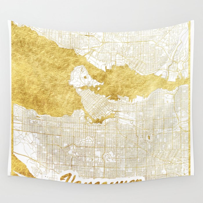 Vancouver Map Gold Wall Tapestry
