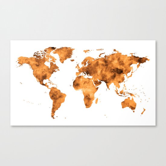 World Map in Orange Desert Sand Canvas Print